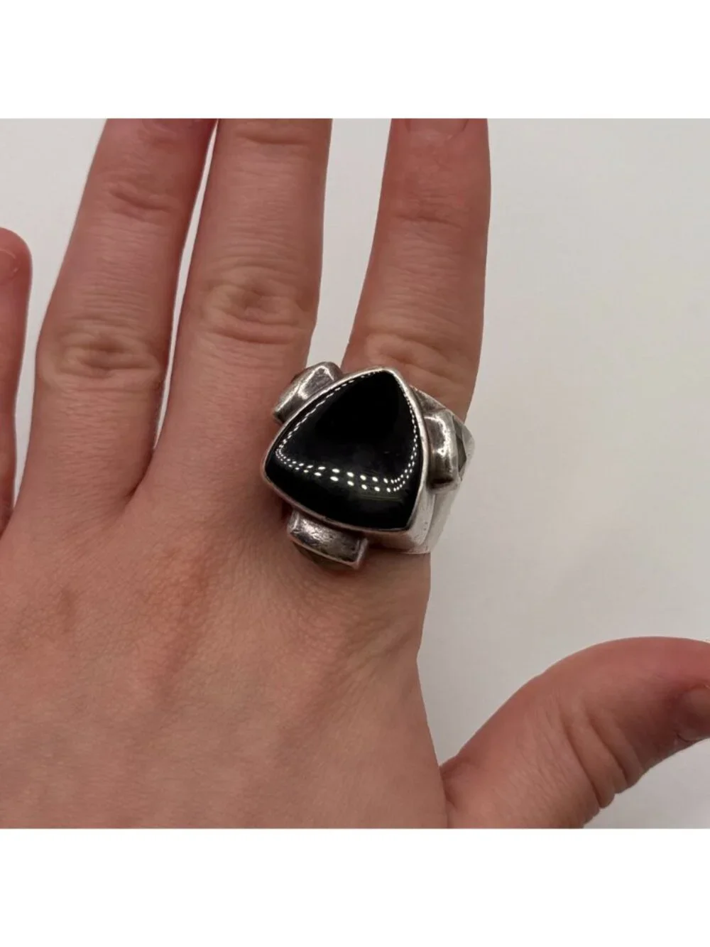 Sterling Silver 925 Ring With Black Onyx & Clear Crystals Size 8.5